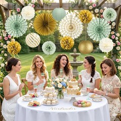 Sage Green Party Decorations, 14 Pcs Green and Gold Hanging Fans, Lanterns, P…