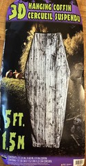 Fun World Hanging Collapsible Wood Look Coffin 5 ft Decoration Prop, Brown Grey