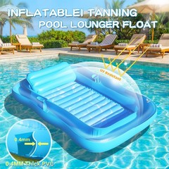 Inflatable Tanning Pool Lounger, 71″x48″ Tanning Bed Pool Floats w/Pillow & C…