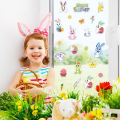 20Pcs Happy Easter Thick Gel Clings Cartoon Bunny Rabbit Egg Window Gel Decals..