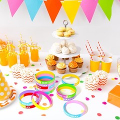CHRORINE Happy Birthday Rubber Bracelets 12 Styles Silicone Wristbands for Cl…