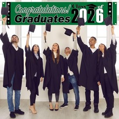 2026 Graduation Decorations Green and Black Graduation Banner Large Congratulati