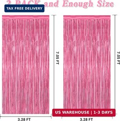 2 Pack Pink Party Decorations, 3.28 FT x 7.05 FT Pink Backdrop, Metallic Tinsel