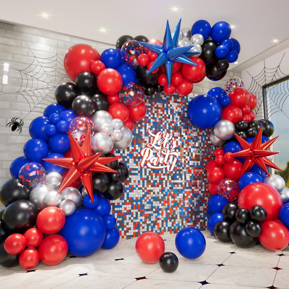 159pcs Black Red and Blue Balloons Arch Garland Kit, Spider Theme Balloon Arc…