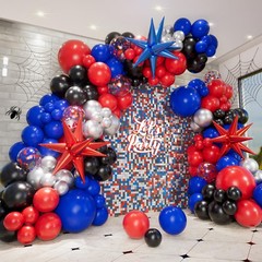 159pcs Black Red and Blue Balloons Arch Garland Kit, Spider Theme Balloon Arc…