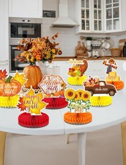 9Pcs Tables Fall Autumn Honeycomb Centerpieces 3D Pumpkin Maple Leaf