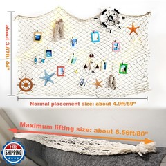 2 Pack Fish Net Decorations for Party, Natural Cotton Hawaiian Party Fishing