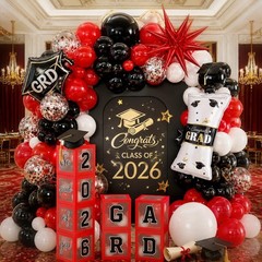 2026 Graduation Decorations Class of 2026 Red and Black Balloons Arch kit wit…
