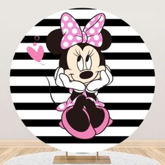 Round Minnie Mouse Backdrop Cover Baby Girl Birthday Party Background Decoration