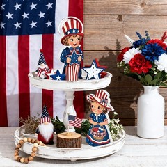 2PCS 4th of July Table Decorations, Vintage Patriotic Tiered Tray Decor, 250 Ann