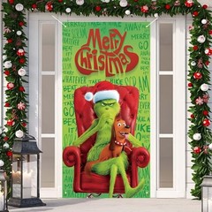 Merry Christmas Decorations Santa Grinch Max Door Cover Banner Xmas Gift 36″x72″