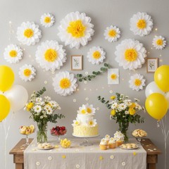 24 PCS Daisy Tissue Paper Pom Pom Colorful Hanging Flower Party Decor Set