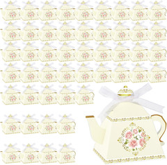 50 Pcs Spring Tea Party Favor Boxes Tea Party Decorations Vintage Floral Teapot
