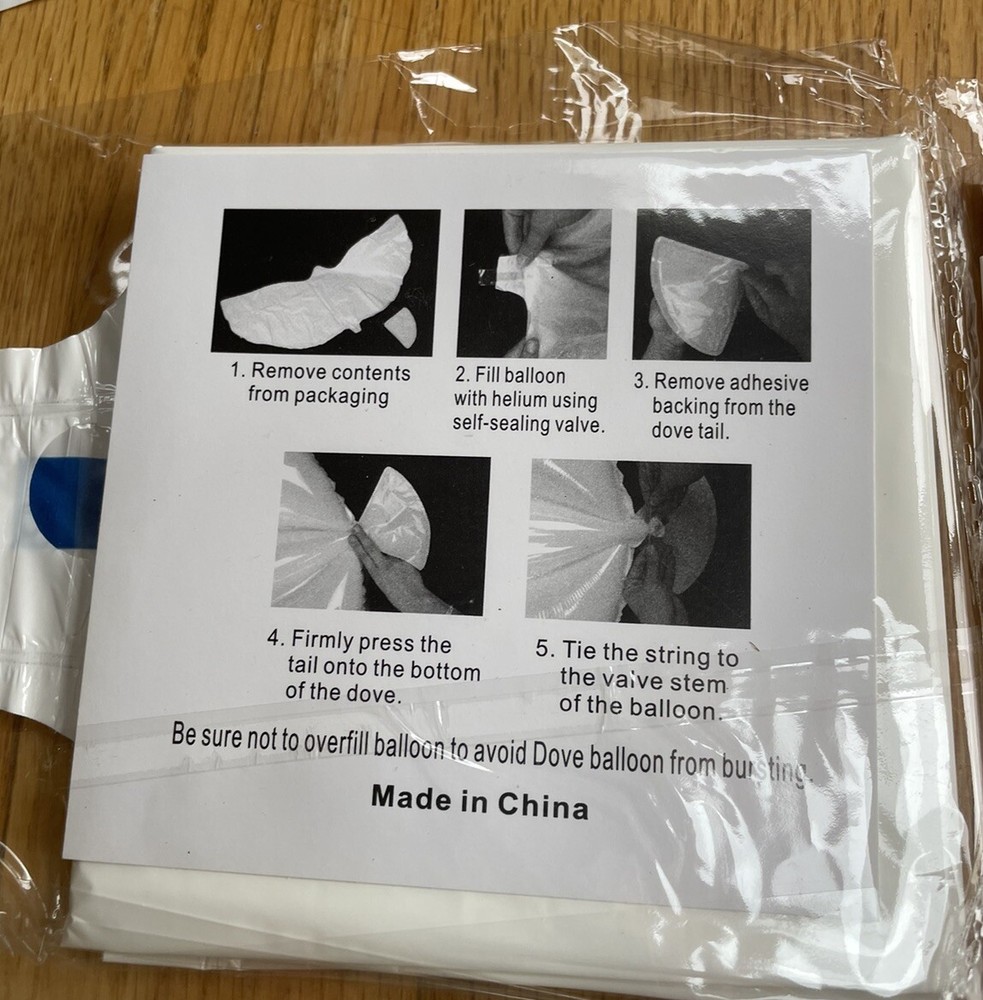 5, Pack White Peace Dove Memorial Or Celebration Balloon