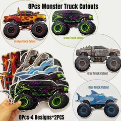 132PCS Monster Truck Birthday Decorations for Boys – Blue Gray Orange Green B…