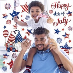 6 Sheets Patriotic Window Clings Happy 4th of July Window Decal USA Gnome Star.