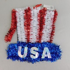 Lot Patriotic Hanging Tinsel Party Decor American Flag Hat Stars & Hearts #3222