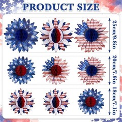 Multi-Sized Patriotic Honeycomb Ornaments for Independence Day – 9 Piece Set