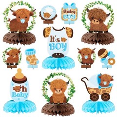 12Pcs Greenery Highland Cow Honeycomb Centerpieces Blue Highland Cattle Party…