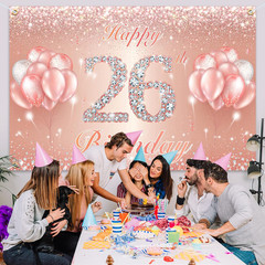 Happy 26th Birthday Banner Backdrop – 26 Birthday Party Decorations Supplies for