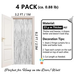 4 PCS Silver Streamers Tinsel Backdrop Curtains Foil Fringe 13.2×8.2 Ft Photo