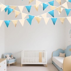 Champagne Gold Sky Blue Beige Decorations Metallic Fabric Triangle Pennant