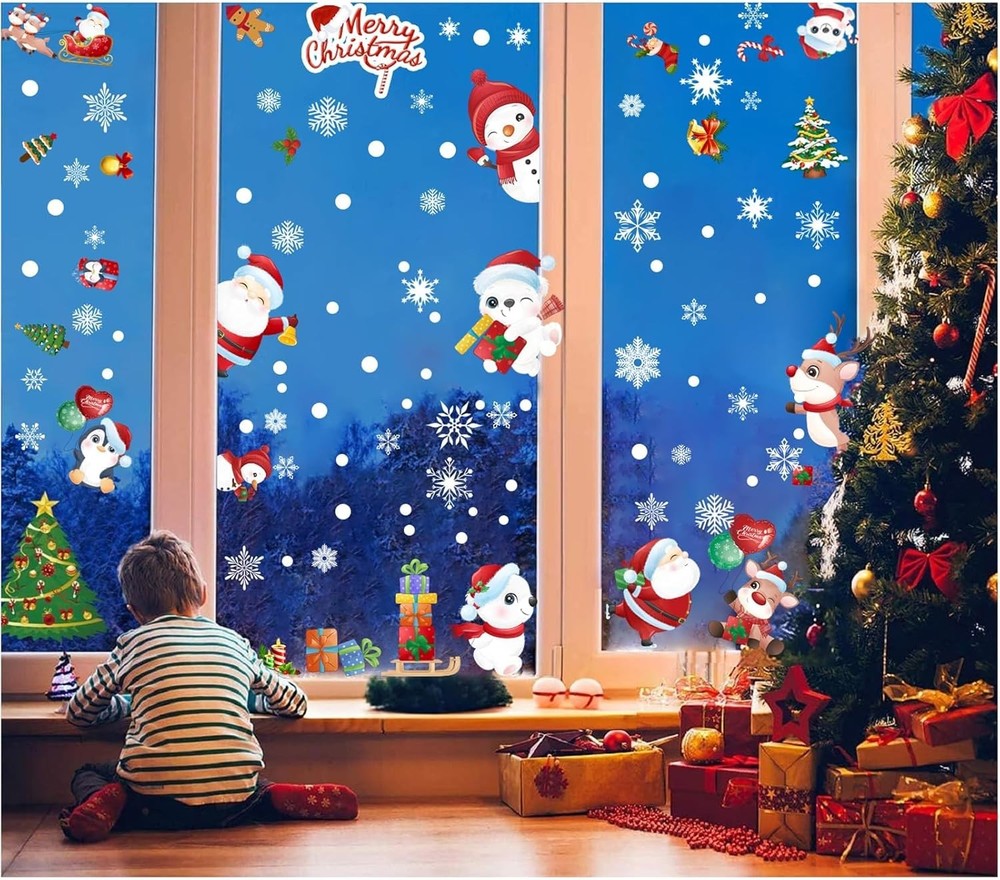 168 Pcs Christmas Window Decorations – Merry Clings White