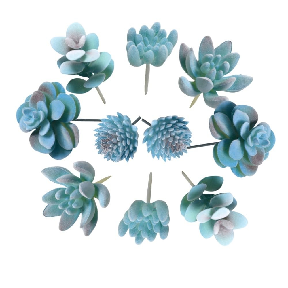 Urier 10 Pieces Fake Succulent Plant,Mini Artificial Blue
