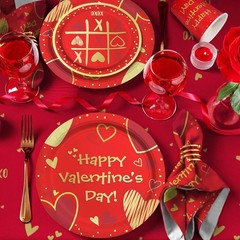 Elegant Disposable Heart Love Plates & Napkins Set for Valentine’s Celebrations