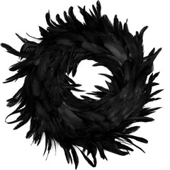 13.5″ Black Natural Feathers Wreath for Halloween Decorations, Spooky Scene Part