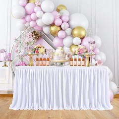 White 4ft Table Skirts for Rectangle Tables, Pleated Tablecloth for Christmas…