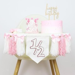 Pink 1/2 Birthday High Chair Banner Half Way to 1 Party Decorations Photo