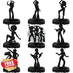 9 Pcs Glitter 70s Dancing Disco Centerpieces for Table Black 70s Disco Dancer…