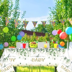 3 Pieces Sage Greenery Oh Baby Tablecloths for Baby Shower Party Decorations