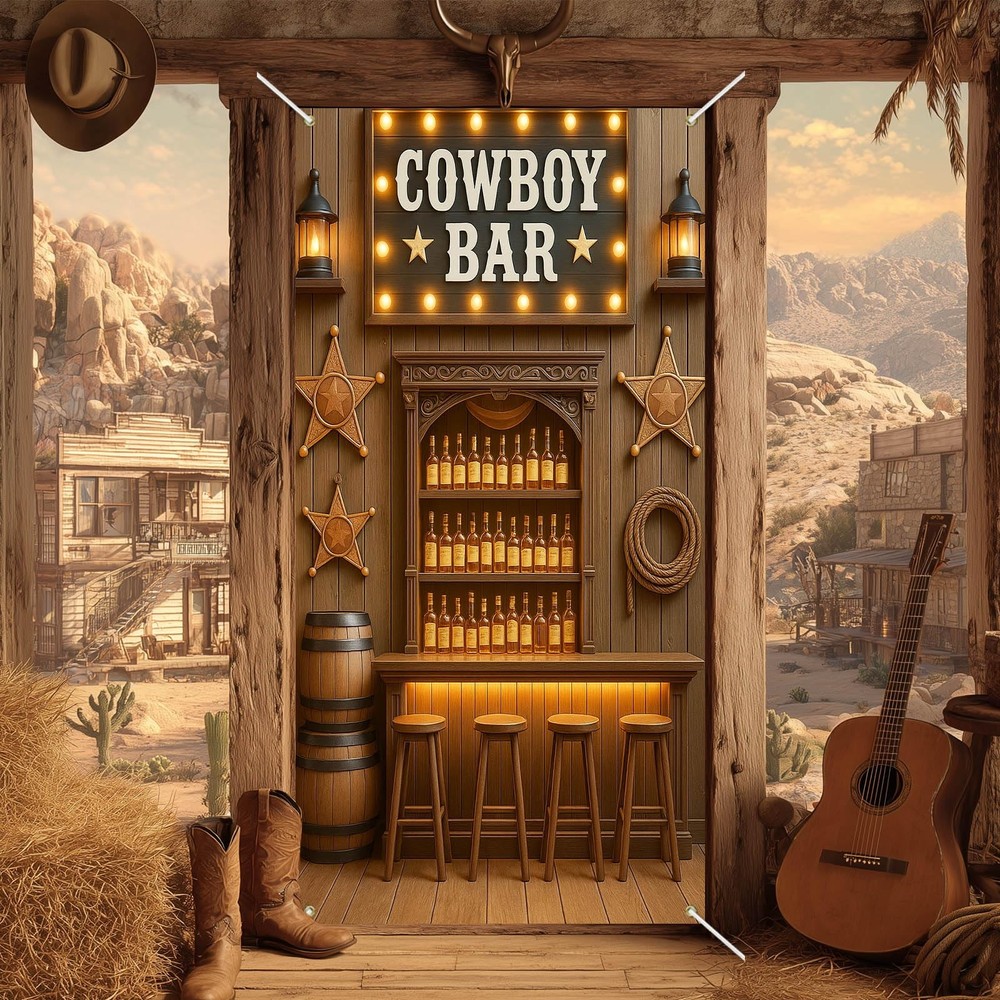 Cowboy Bar Door Cover 71×35 Inch Rustic Saloon Backdrop Western Party Supplie…