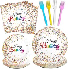 Festive 96-Piece Birthday Tableware Set – Confetti Sprinkles Theme for 24 Guests