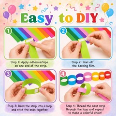 338 Pcs Rainbow Party Decoration 300 Sheets Chain Strips and 26.2ft Sliver Fr…