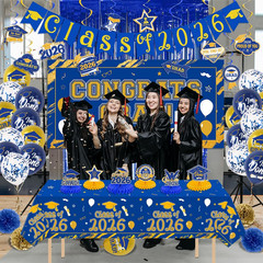 Graduation Decorations 2026 Blue and Gold Class of 2026 Banner Congrats Grad Bac