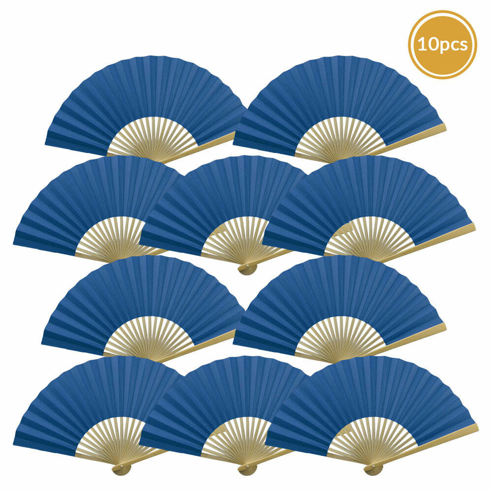 9″ Dark Blue Paper Hand Fans for Weddings, Premium Paper Stock (10 Pack)