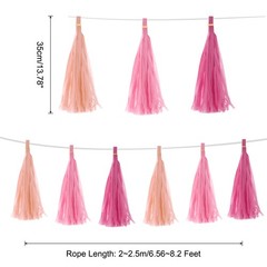 15Pcs Peach Pink, Pink, Rose Red Tassel Garland Banner with Rope