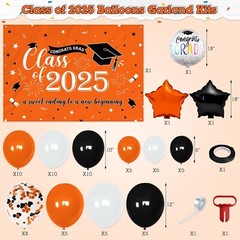 Orange Graduation Photo Backdrop Banner And Balloons Garland Class of 2025 De…