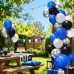 Blue & Black Balloons – 35pcs, Dark Blue, Black & Silver Latex Balloons with …