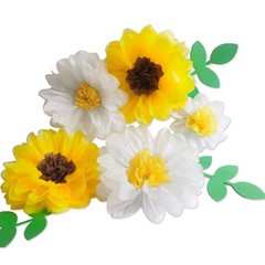 30Pcs Sunflower Tissue Paper Flowers 4 Size White Yellow Daisy Theme Party Dé…