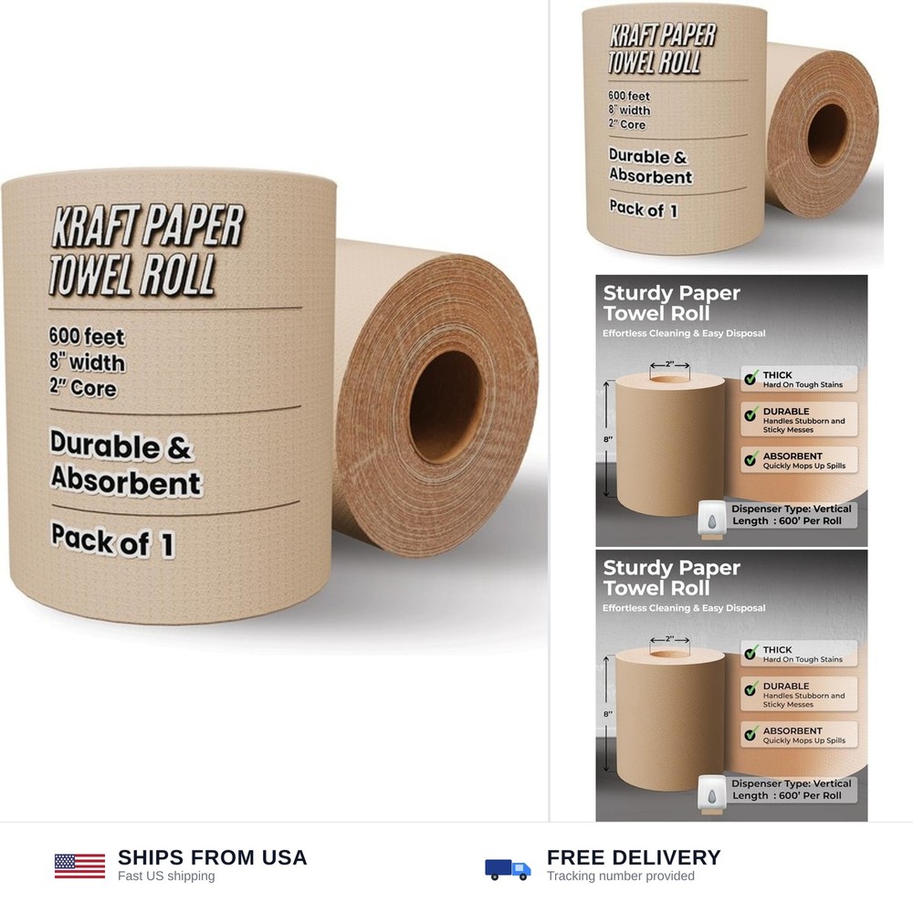 Restaurantware Paper Towel Roll 600′ x 8″ 1 Ply Universal Dispenser 2″ Core H…