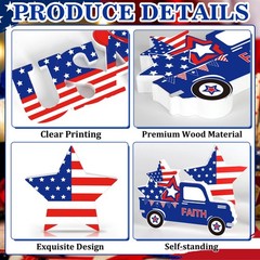 4th of July Decorations 4 Pcs Patriotic Decorations USA Independence Day Memo…