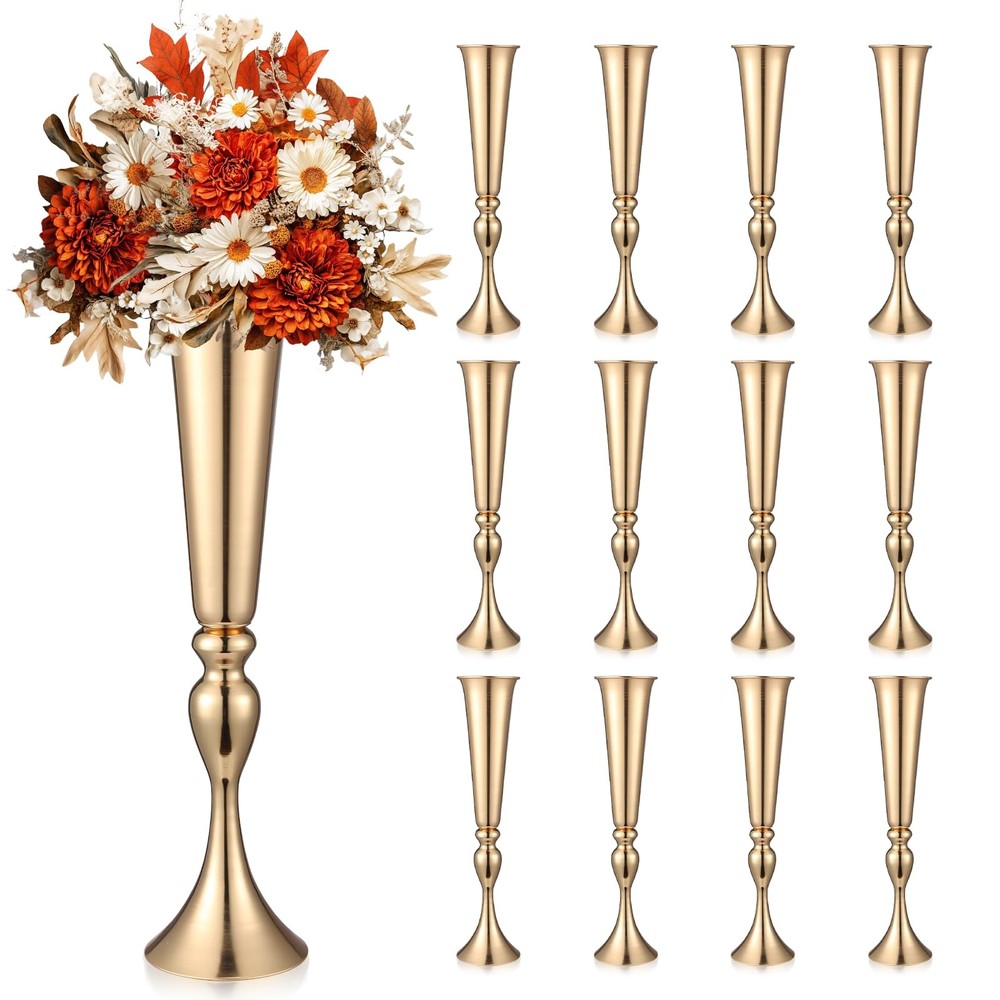 12 Pcs Tall Gold Trumpet Vases for Centerpieces & Wedding Tables – 21.65″ Tal…