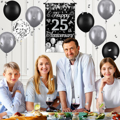 Happy Anniversary Decorations Small Banner Black Silver Happy 25Th Anniversary C