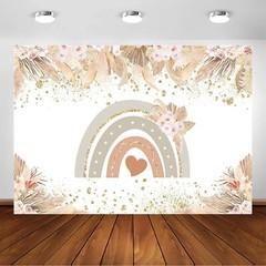 Avezano Boho Rainbow Backdrop for Baby Shower Pampas Grass Bohemian Rainbow Baby
