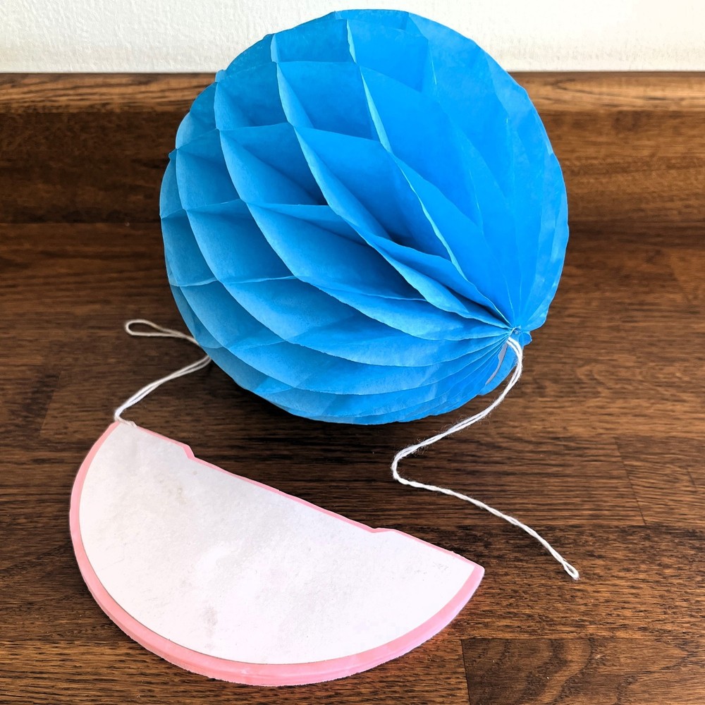 1 new (pink) , 1 used once (blue) tissue paper honeycomb pompom ball decorations