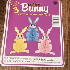 Beistle 3 Bunny Tissue Decorations 6 in Easter Yellow/Blue/Pink MPN 44707